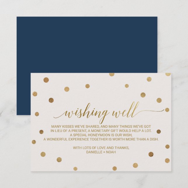 Gold Polka Dots Wedding Wishing Well Enclosure Card (Front/Back)