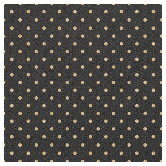 Gold Polka Dots with Black Background Fabric (Close Up)