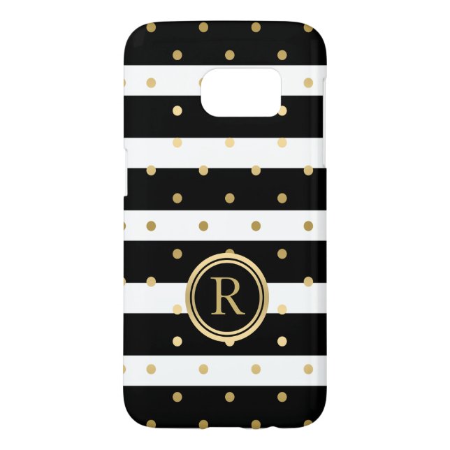 Gold-Polka Dots With Black & White Stripes Case-Mate Samsung Galaxy Case (Back)