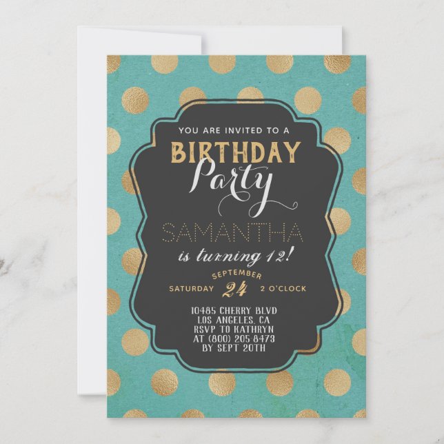 Gold Polkadot Birthday Invitation (Front)