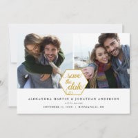 Gold Polygon Geometric | 2 Photos Save the Date