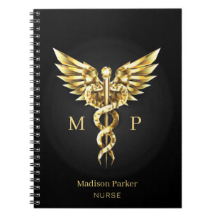 Gold Polygonal Caduceus   Notebook