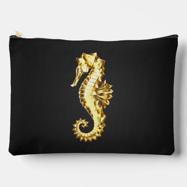 Gold Polygonal Seahorse Accessory Pouch (Front)