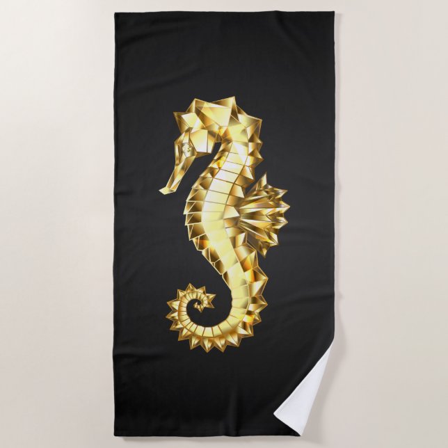 Gold Polygonal Seahorse Beach Towel (Front)