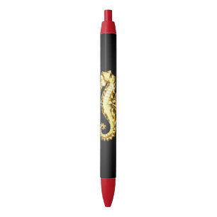 Gold Polygonal Seahorse Black Ink Pen