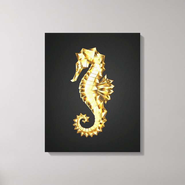 Gold Polygonal Seahorse Canvas Print (Front)
