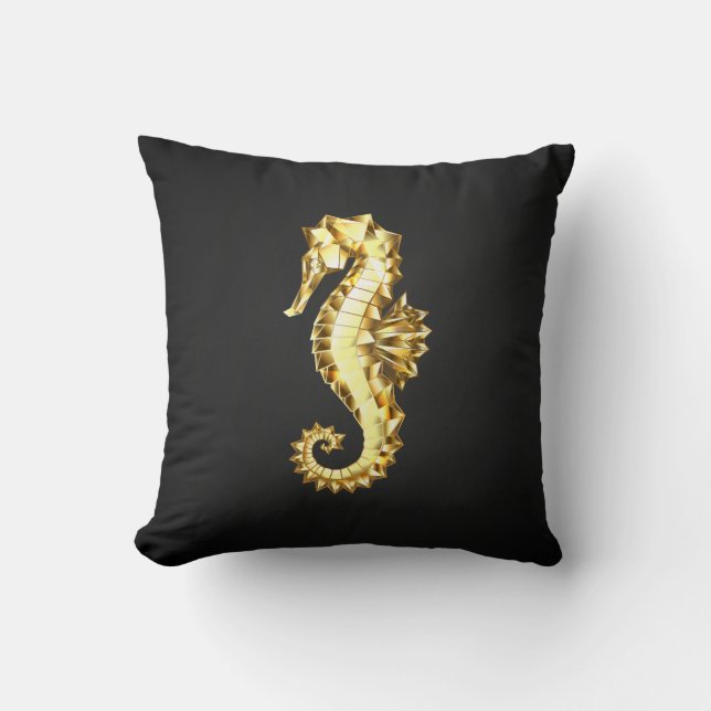 Gold Polygonal Seahorse Cushion (Front)