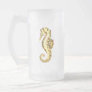 Gold Polygonal Seahorse Frosted Glass Beer Mug