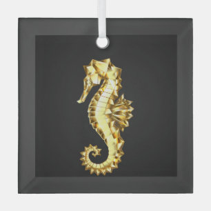 Gold Polygonal Seahorse Glass Tree Decoration