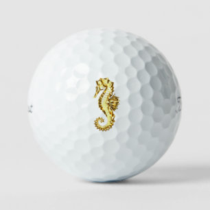 Gold Polygonal Seahorse Golf Balls