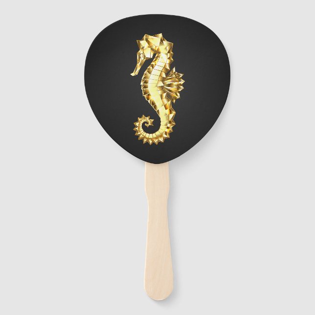 Gold Polygonal Seahorse Hand Fan (Front)