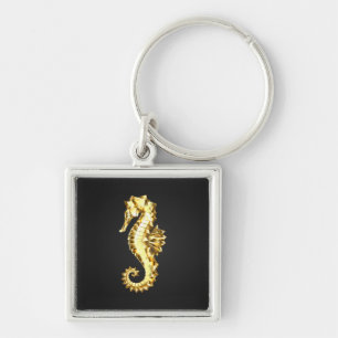 Gold Polygonal Seahorse Key Ring