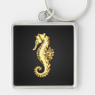 Gold Polygonal Seahorse Key Ring