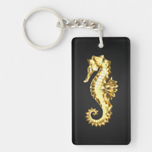 Gold Polygonal Seahorse Key Ring
