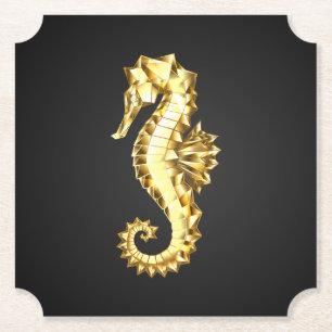 Gold Polygonal Seahorse Paper Coaster