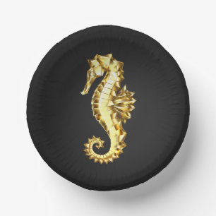 Gold Polygonal Seahorse Paper Plate