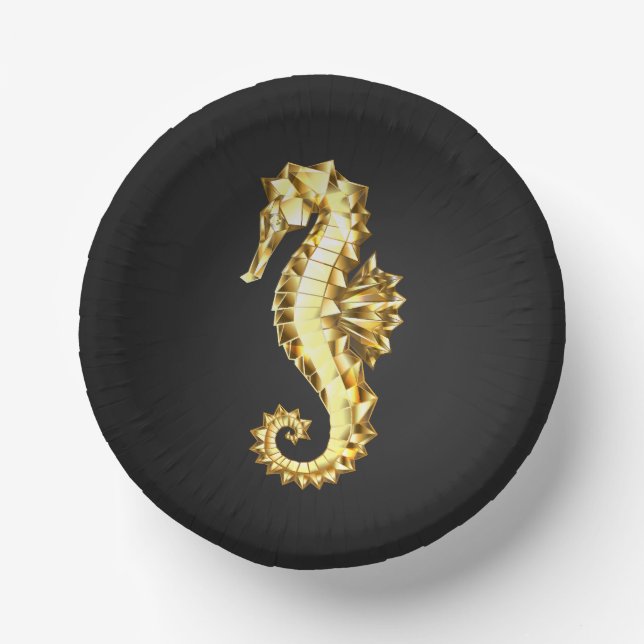 Gold Polygonal Seahorse Paper Plate (Front)