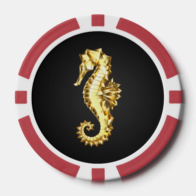 Gold Polygonal Seahorse Poker Chips (Front)