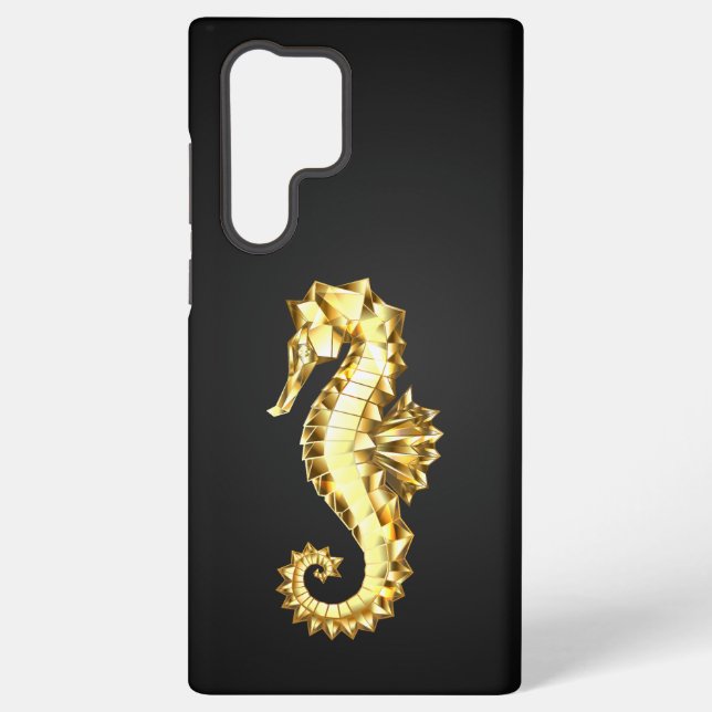 Gold Polygonal Seahorse Samsung Galaxy S22 Ultra Case (Back)