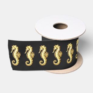 Gold Polygonal Seahorse Satin Ribbon