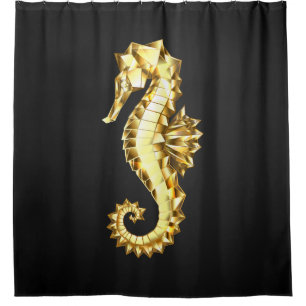 Gold Polygonal Seahorse Shower Curtain