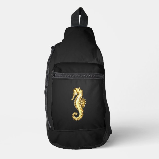 Gold Polygonal Seahorse Sling Bag (Front)