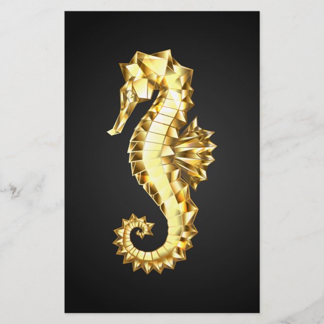 Gold Polygonal Seahorse Stationery (Front)