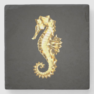 Gold Polygonal Seahorse Stone Coaster