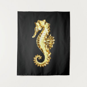 Gold Polygonal Seahorse Tapestry