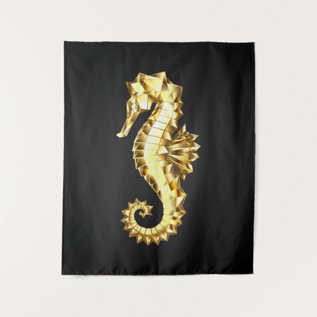 Gold Polygonal Seahorse Tapestry (Front)