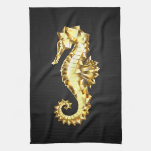 Gold Polygonal Seahorse Tea Towel