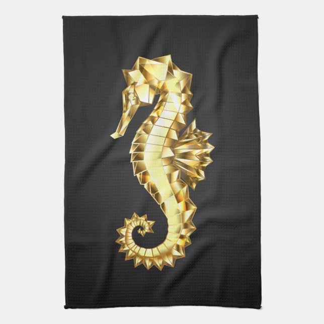 Gold Polygonal Seahorse Tea Towel (Vertical)