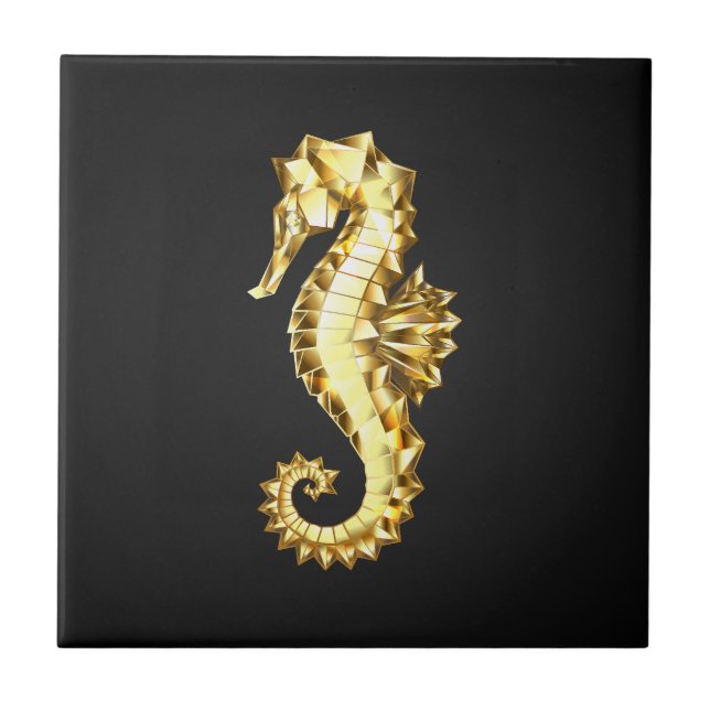 Gold Polygonal Seahorse Tile (Front)