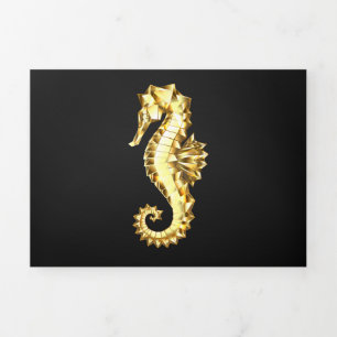 Gold Polygonal Seahorse Tri-Fold Announcement