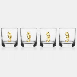 Gold Polygonal Seahorse Whiskey Glass