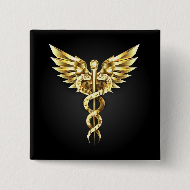 Gold Polygonal Symbol Caduceus 15 Cm Square Badge (Front)