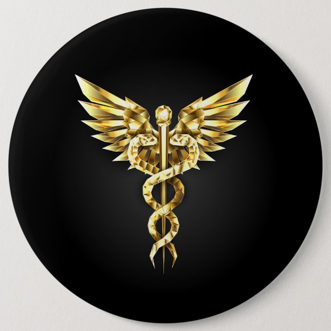 Gold Polygonal Symbol Caduceus 6 Cm Round Badge (Front)