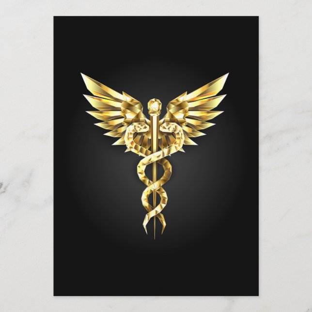 Gold Polygonal Symbol Caduceus Advice Card (Front)