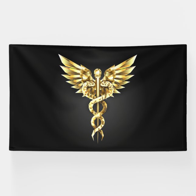 Gold Polygonal Symbol Caduceus Banner (Horizontal)