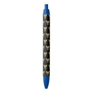 Gold Polygonal Symbol Caduceus Black Ink Pen