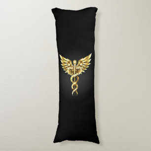 Gold Polygonal Symbol Caduceus Body Cushion