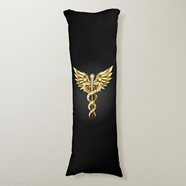 Gold Polygonal Symbol Caduceus Body Cushion (Front Vertical)