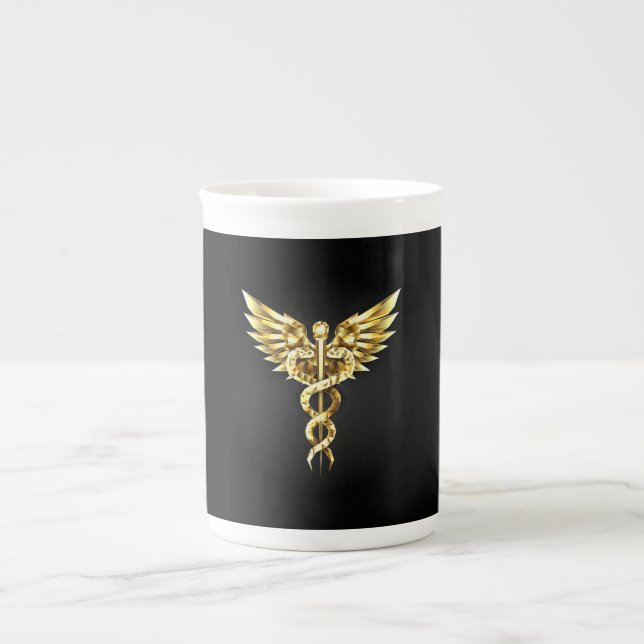 Gold Polygonal Symbol Caduceus Bone China Mug (Front)