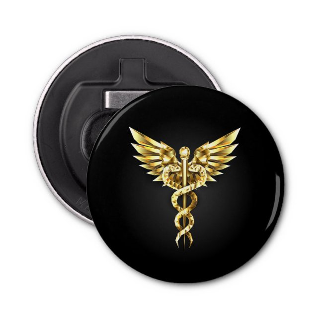 Gold Polygonal Symbol Caduceus Bottle Opener (Front)