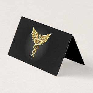 Gold Polygonal Symbol Caduceus Business Card