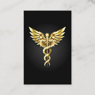 Gold Polygonal Symbol Caduceus Business Card