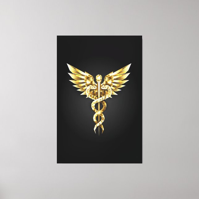 Gold Polygonal Symbol Caduceus Canvas Print (Front)