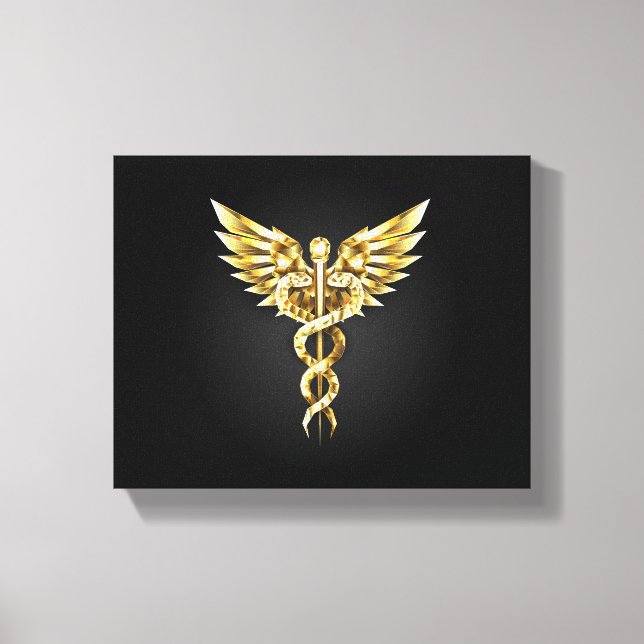 Gold Polygonal Symbol Caduceus Canvas Print (Front)