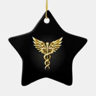 Gold Polygonal Symbol Caduceus Ceramic Tree Decoration