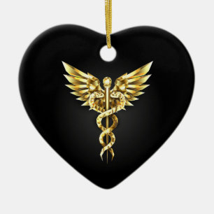 Gold Polygonal Symbol Caduceus Ceramic Tree Decoration